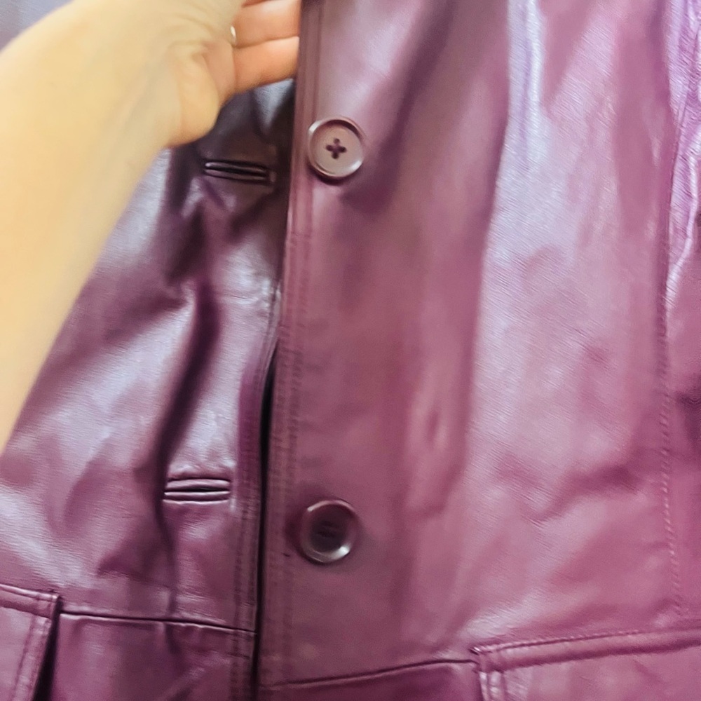 Women's Medium Deep Purple Leather Trench Coat - Picture 3 of 9